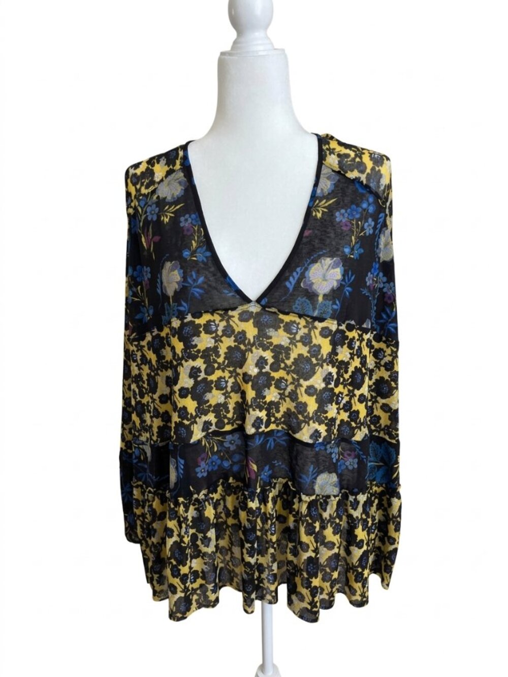 Free People Isabelle Tunic M Sheer Floral Patchwork Boho Oversized Babydoll